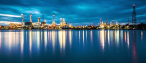 panorama of Oil refinery with reflection